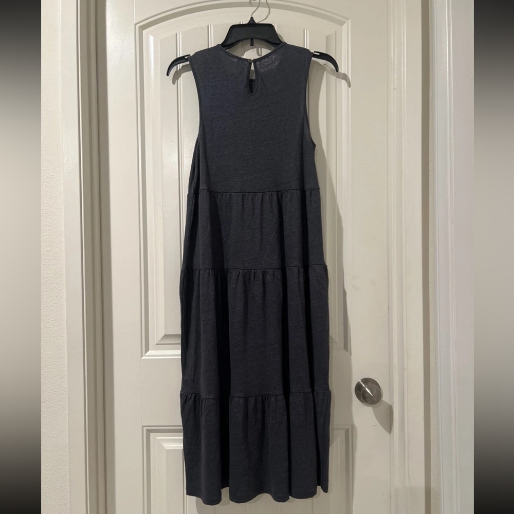 Commune Flore Midnight Gray Women’s 100% Linen Tiered Knee Length Dress Size S - Picture 4 of 7